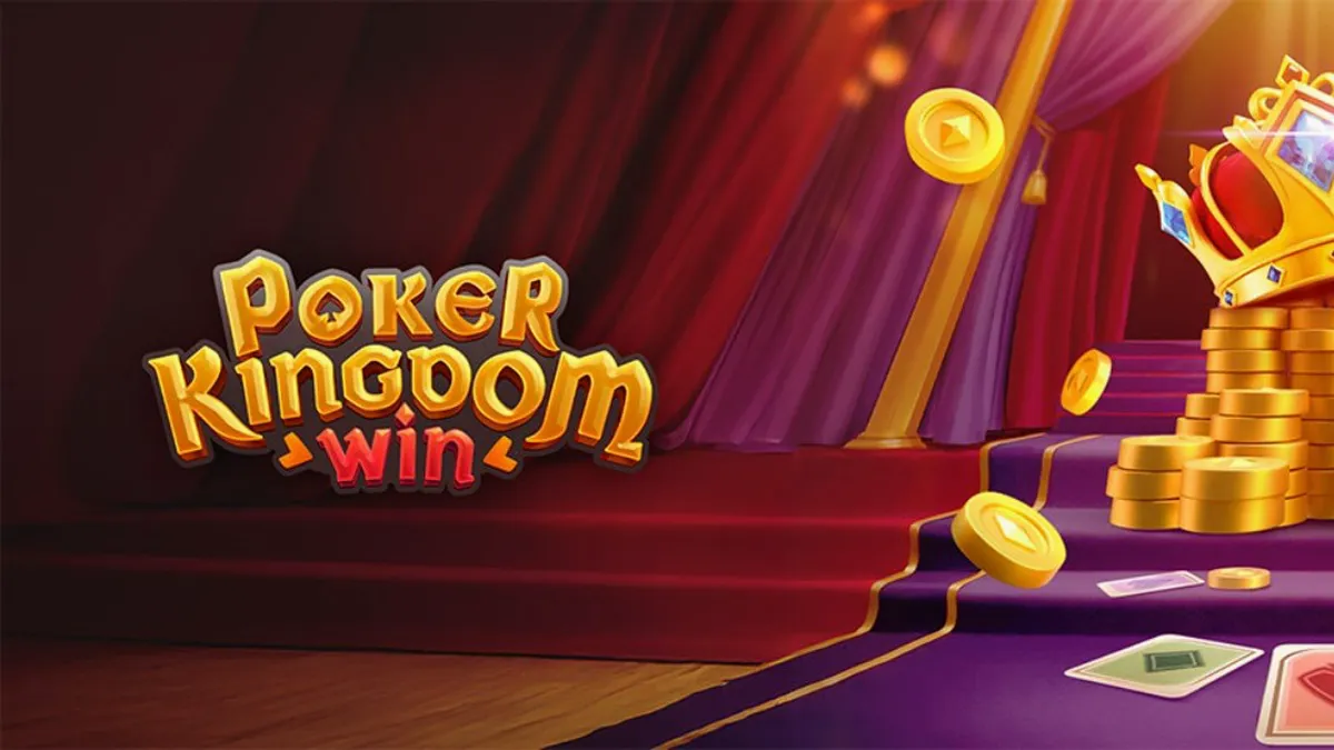 Tampilan antarmuka slot Poker Kingdom Win dengan tema abad pertengahan dan simbol kartu.